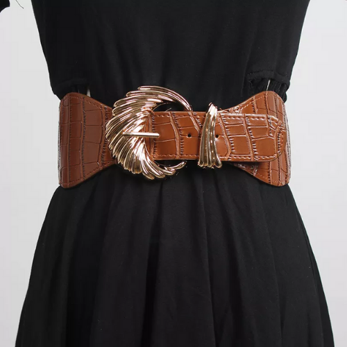ceinture marron camel cuir boucle dorée tendance chic femme