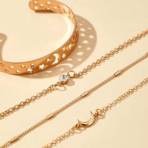 set de bracelets dorés lune étoile bijou fantaisie cadeau