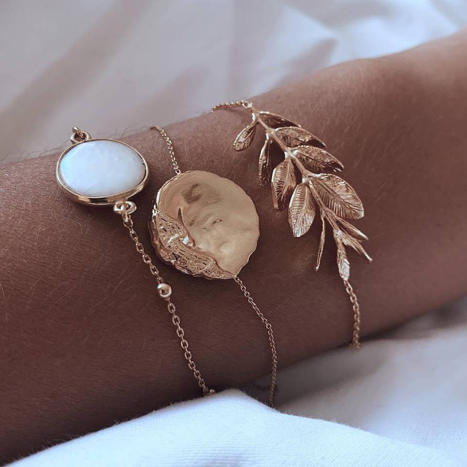 3 bracelets dorés feuille opale St Germain