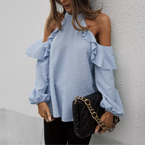 blouse bleue épaules dénudées femme