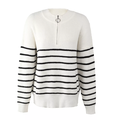 pull marinière zip femme blanc tendance chic