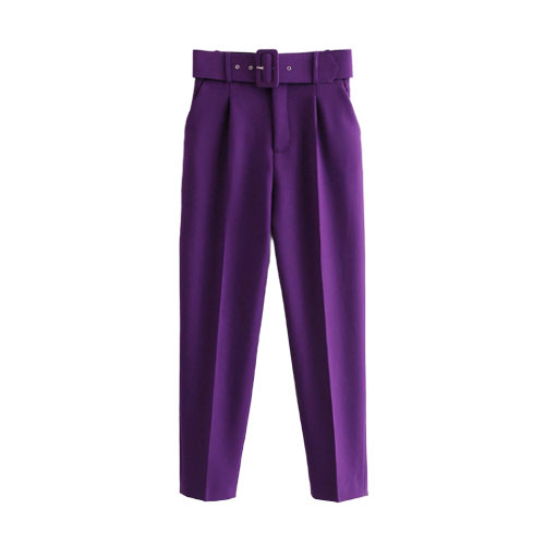Pantalon taille haute avec ceinture femme pourpre