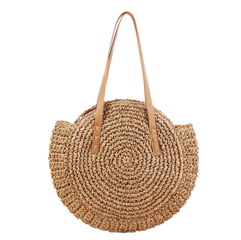 Grand sac rond paille tissé brown