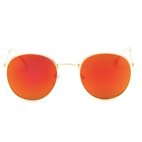 Lunettes de soleil femme rondes métal doré rouge