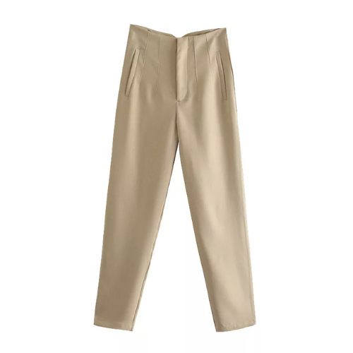 pantalon cigarette carotte beige chic femme
