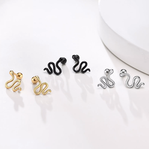 boucles doreilles serpent dorées tendance acier