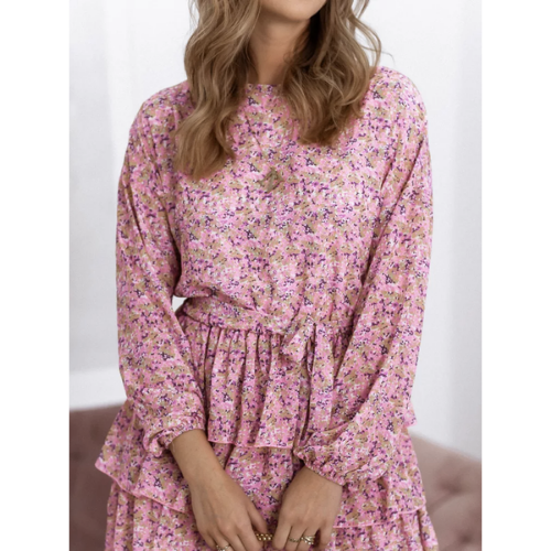 robe courte à manches longues rose à volants imprimée liberty femme