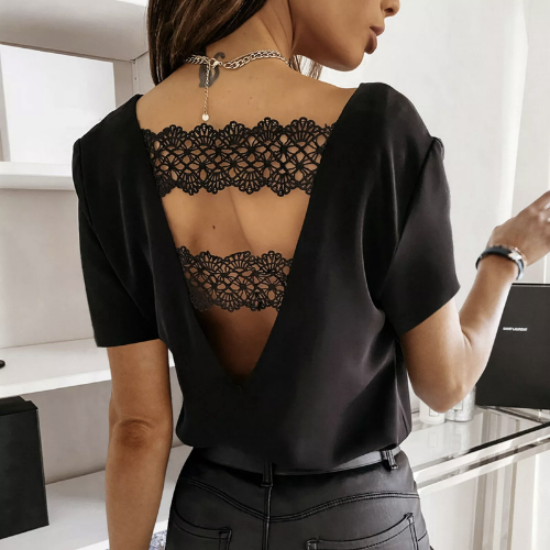 tee shirt noir dos nu dentelle femme