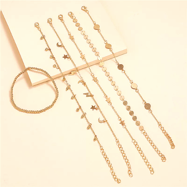 set bracelets de cheville dorés bohème chic