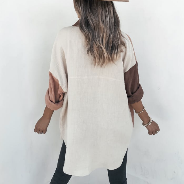 chemise gaze de coton beige noir femme