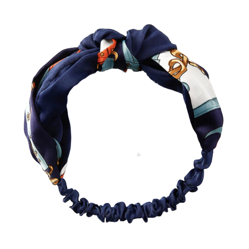 Bandeau cheveux soie imprimé  bleu