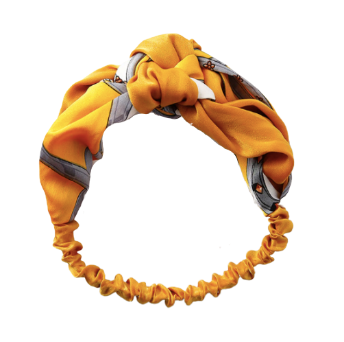 Bandeau cheveux soie imprimé jaune