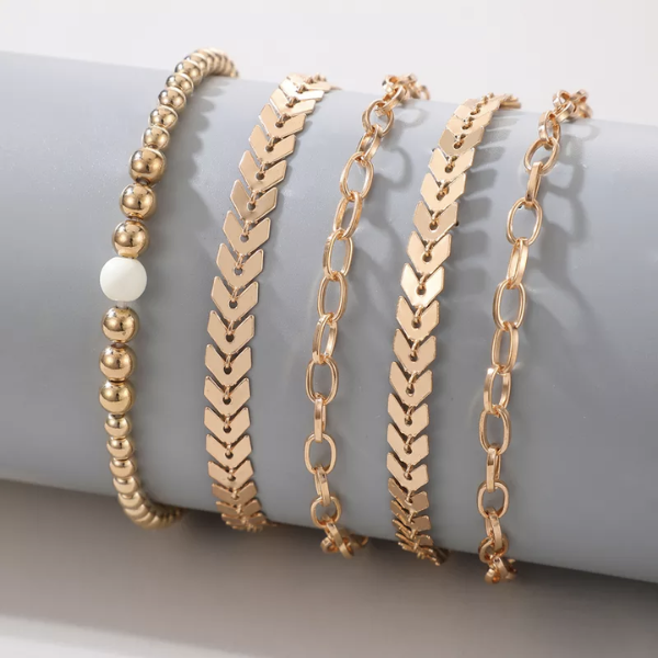 set multi bracelets dorés bohème chic feuille dor la selection parisienne