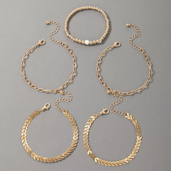 set multi bracelets dorés bohème chic feuille dor laurier