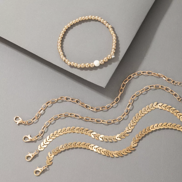 set multi bracelets dorés bohème chic feuille dor bijou fantaisie