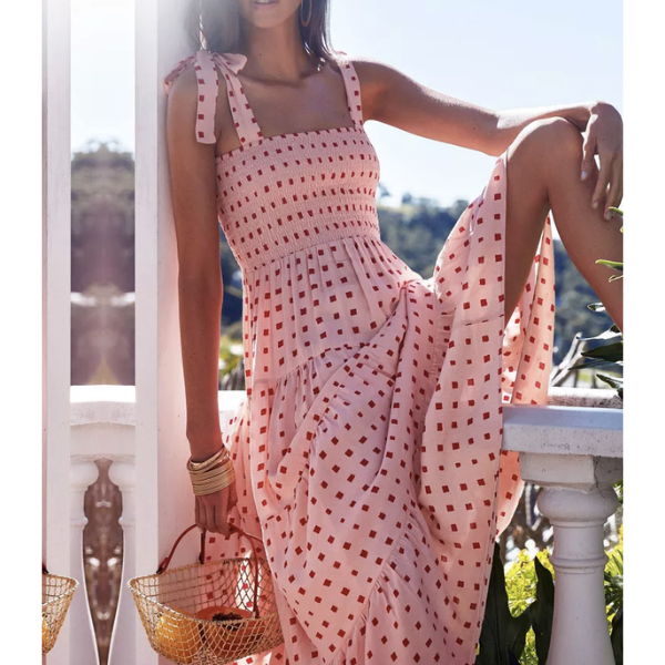 robe longue rose à pois femme