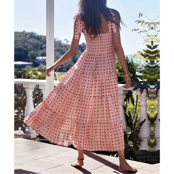 robe maxi rose à pois femme