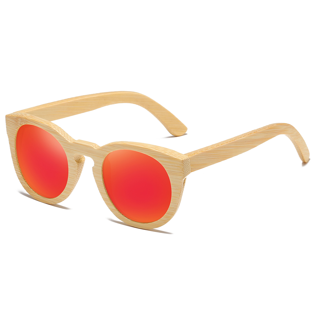 Lunettes mixtes en bois arrondies rouges