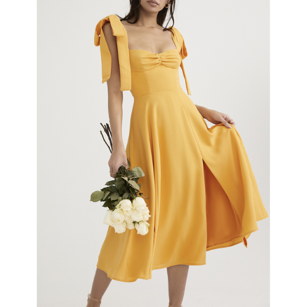 robe jaune longue chic femme cocktail mariage