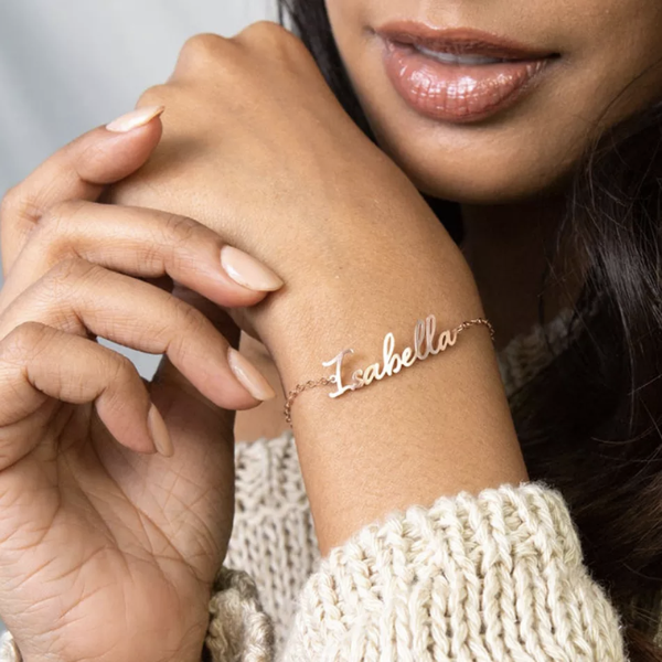 bracelet personnalisé prénom acier inoxydable doré