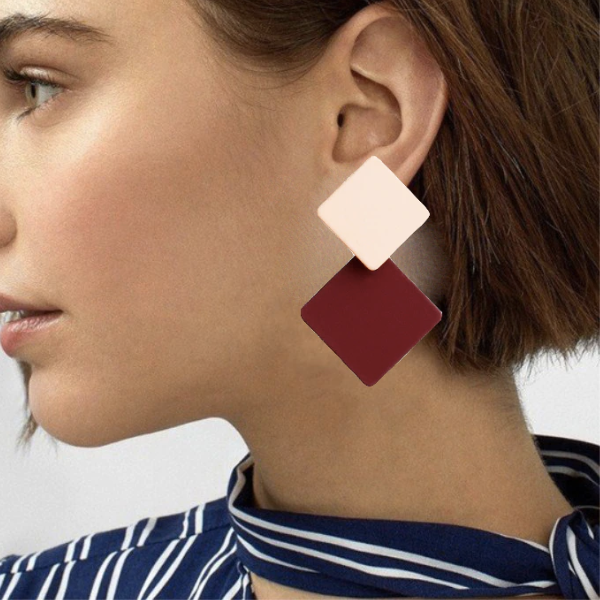 boucles d'oreilles pendantes carrées fantaisie géométrique