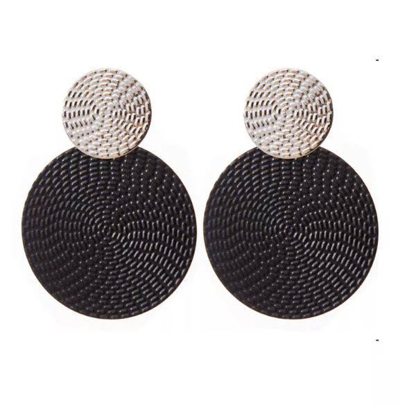 boucles doreilles pendantes rond noir argent fantaisie