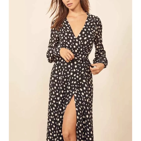 robe longue noire à pois portefeuille femme pas chère