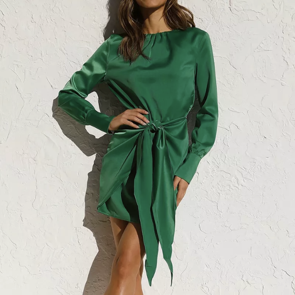 robe courte verte satin chic femme tendance automne hiver