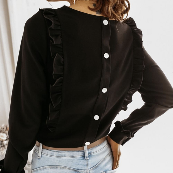 blouse noire à volants manches longues femme automne hiver 2022