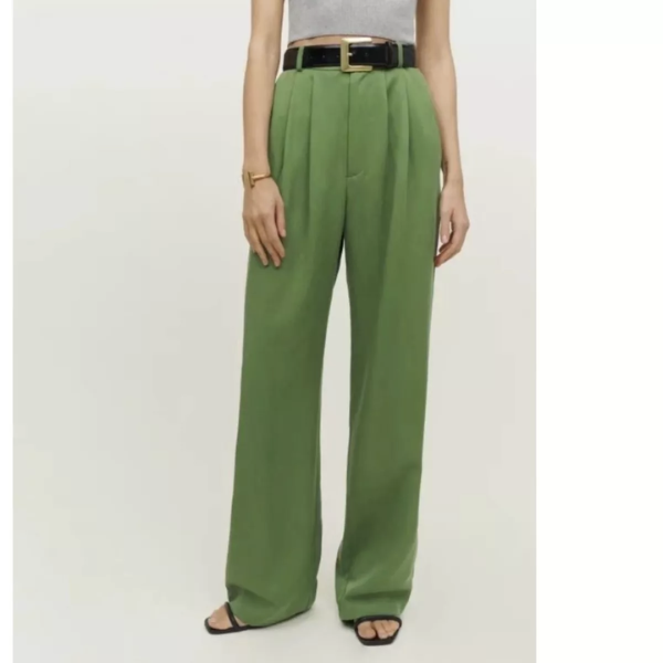 pantalon vert taille haute large femme