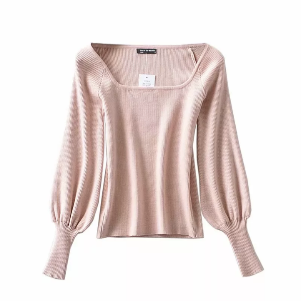 pull rose clair tendance femme col carré