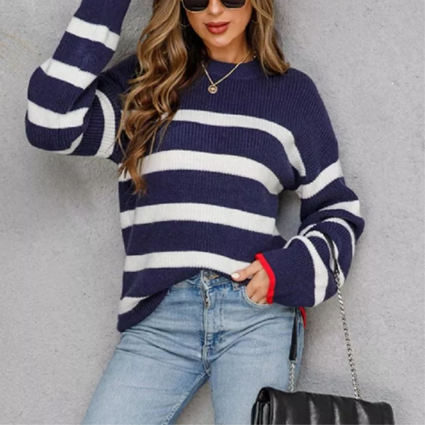 pull bleu rayé noir tendance femme