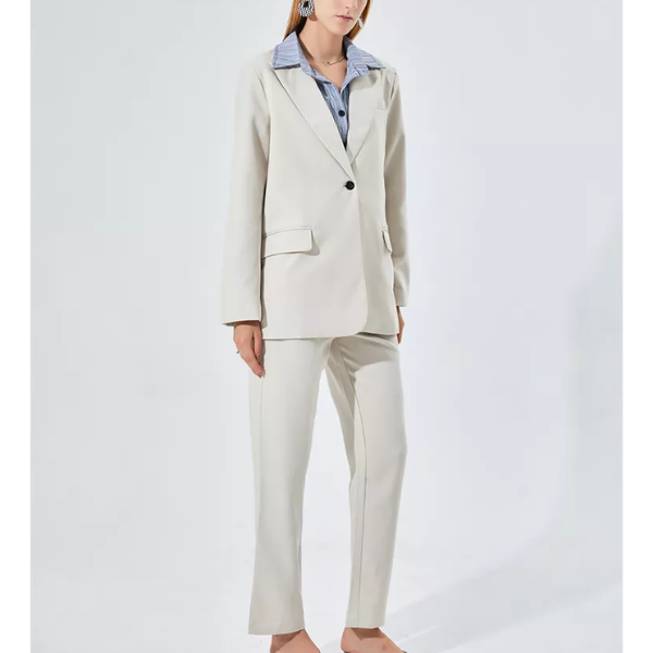 tailleur femme blazer pantalon blanc cassé pas cher