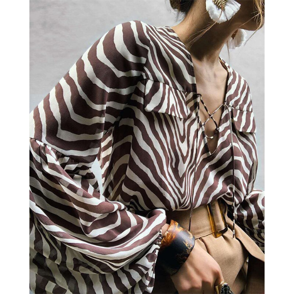 Chemisier imprimé  à manches bouffantes tendance automne femme