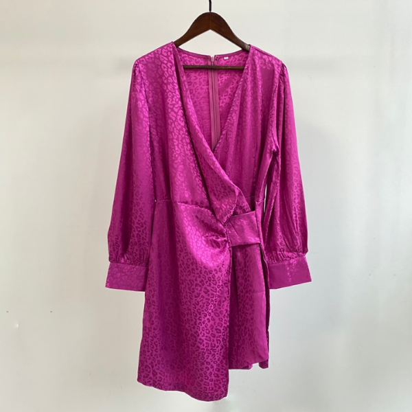 robe courte satin rose à manches longues femme