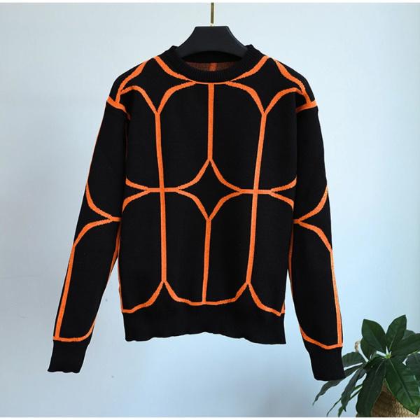 pull chic noir orange imprimé femme en ligne pas cher