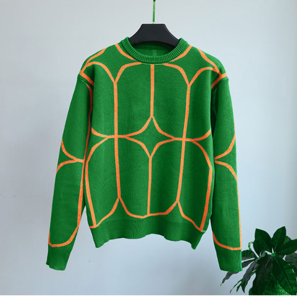 pull chic vert orange imprimé femme