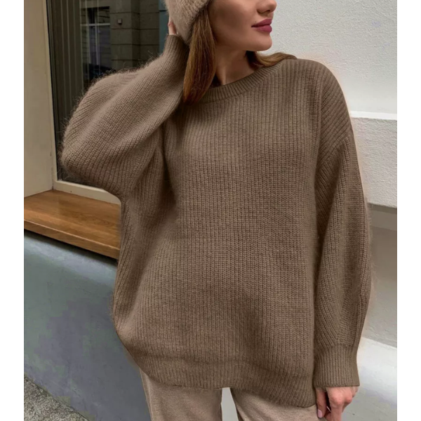 pull marron mohair col rond femme
