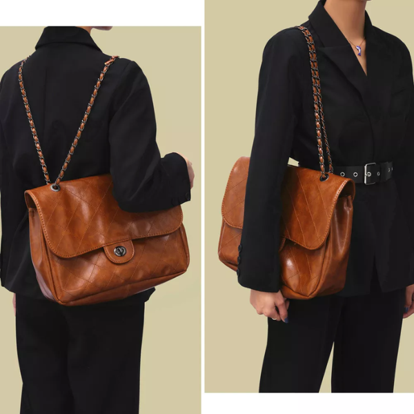 sac à main cuir marron chaîne argentée pas cher