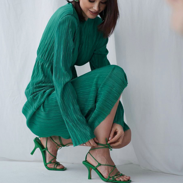 robe longue verte soirée hiver chic