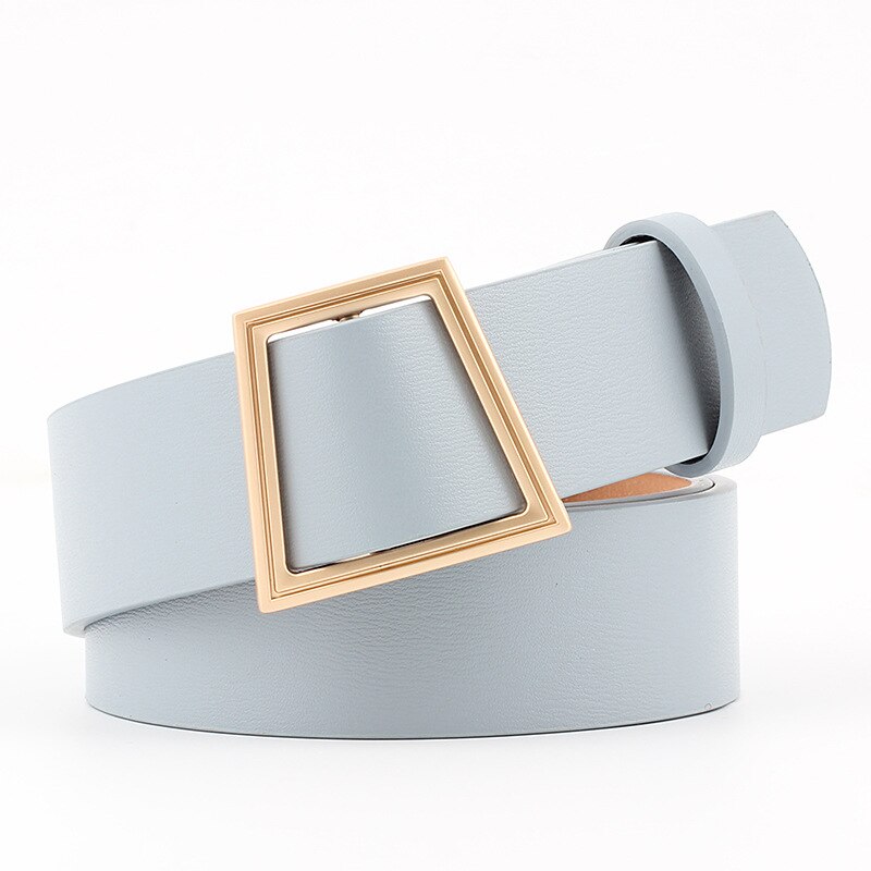 Ceinture bleu gris femme boucle dorée géométrique