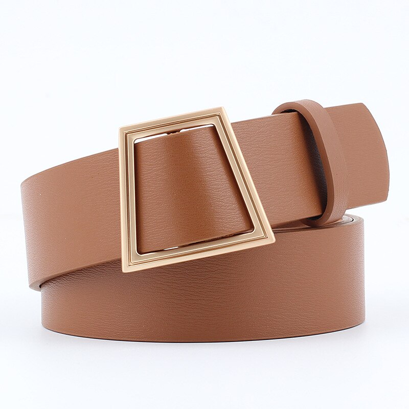 Ceinture marron femme boucle dorée géométrique