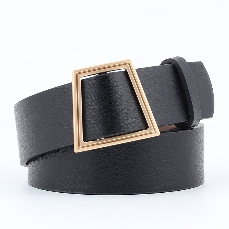 Ceinture noire femme boucle dorée géométrique
