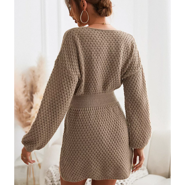 robe courte en laine camel pour femme