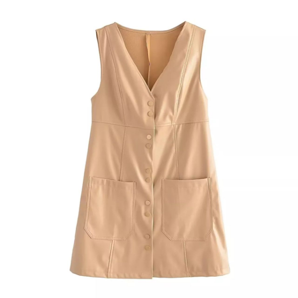 mini robe en cuir beige tendance femme