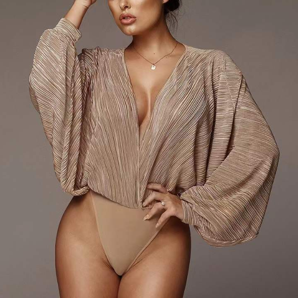 body chic brillant à manches longues femme coloris champagne
