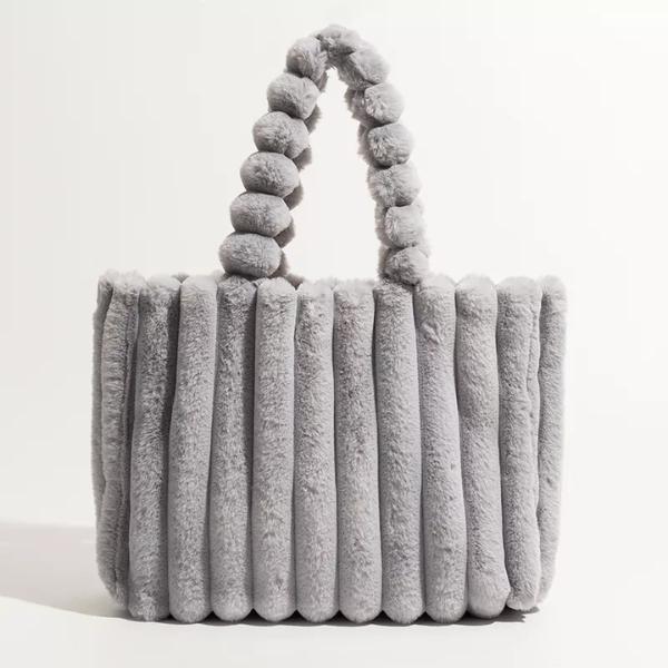 sac à main fourrure gris