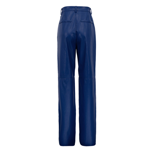 pantalon en cuir bleu tendance évasé taille haute
