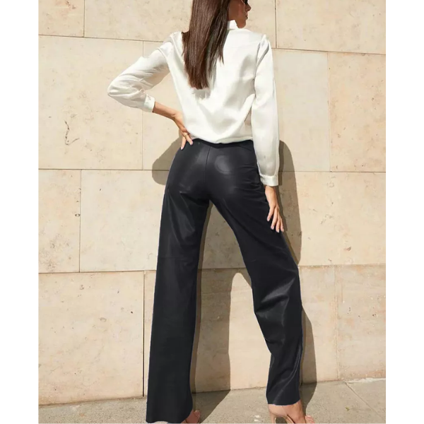 pantalon en cuir noir évasé taille haute tendance 2023