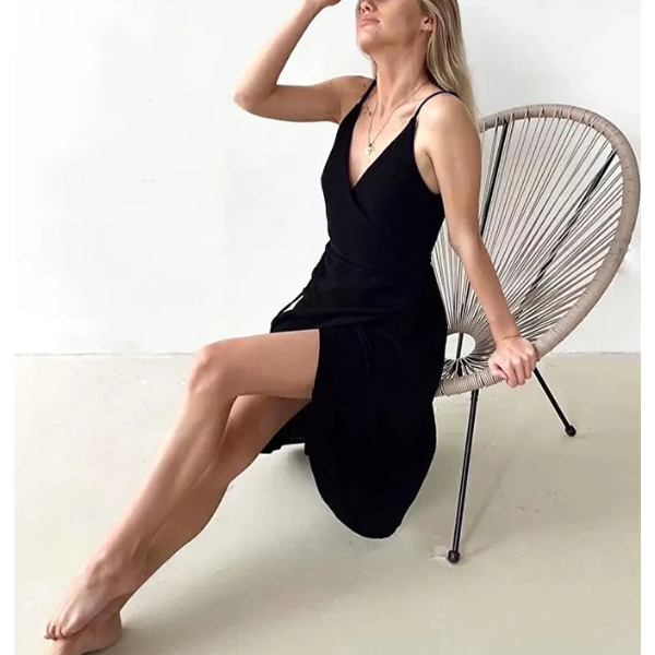 robe à bretelles en gaze de coton noir